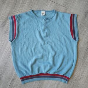 Vintage 70s Vest Mens Medium Blue Made USA Henley Action Sportswear Fleece Lined